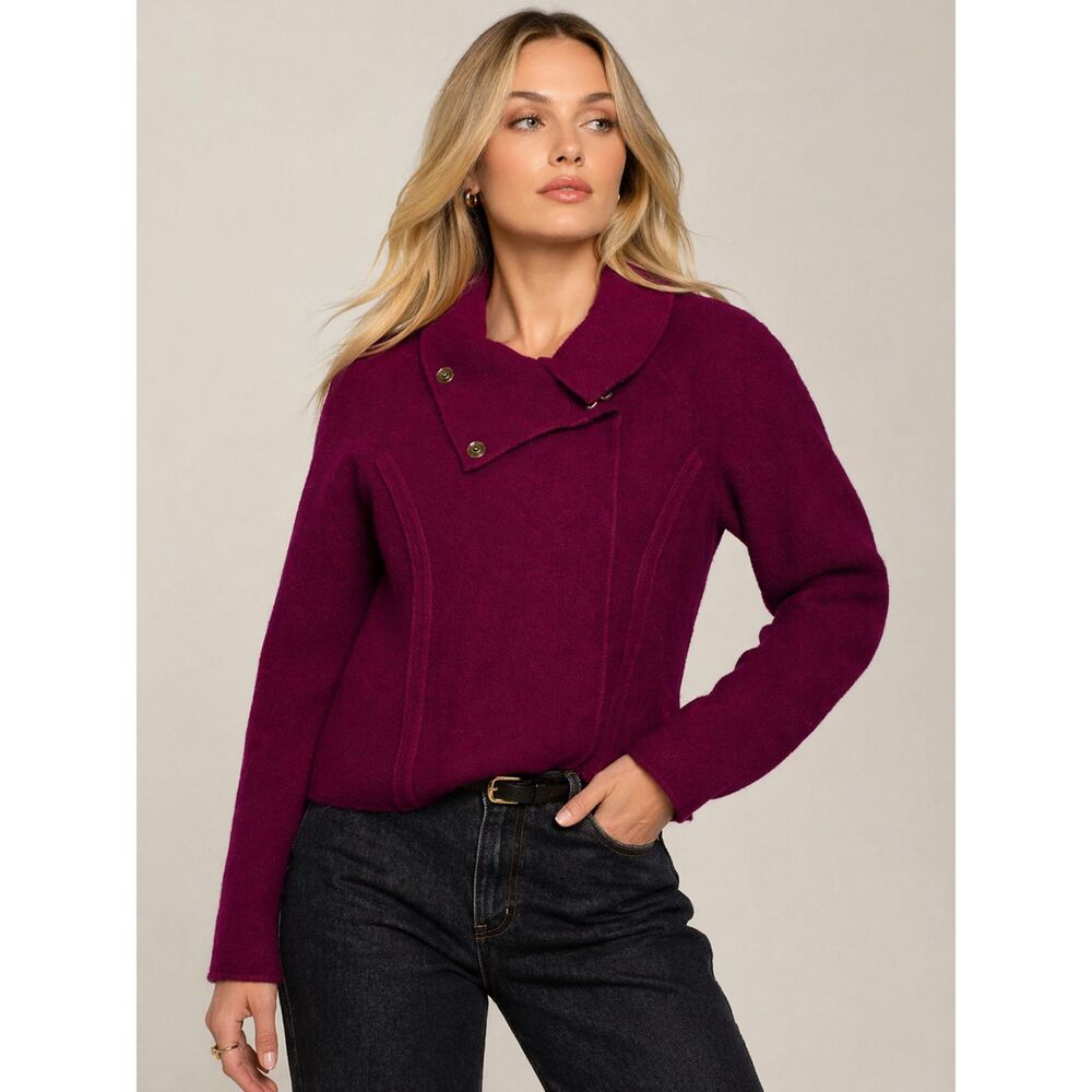 Vintage Cache Purple Wool Moto Jacket Small Chic Classic Statement